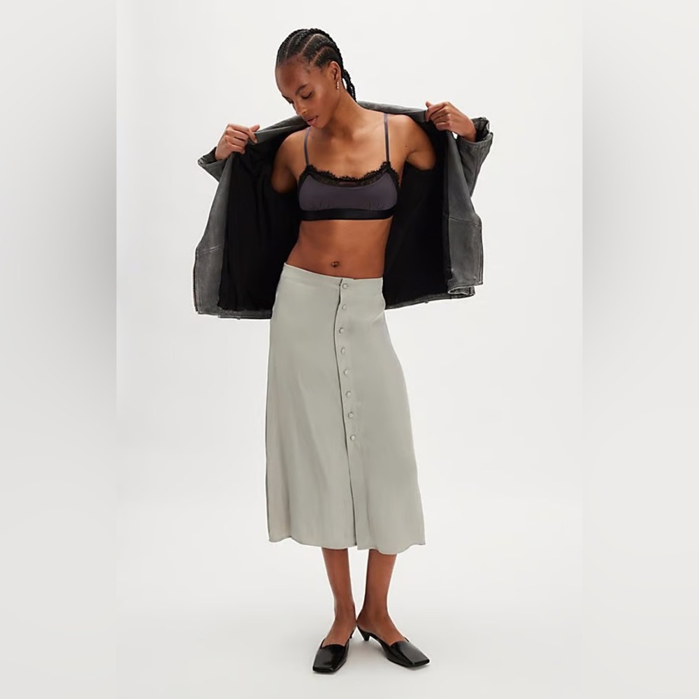 NWT Free People Analise Midi Skirt-Silver